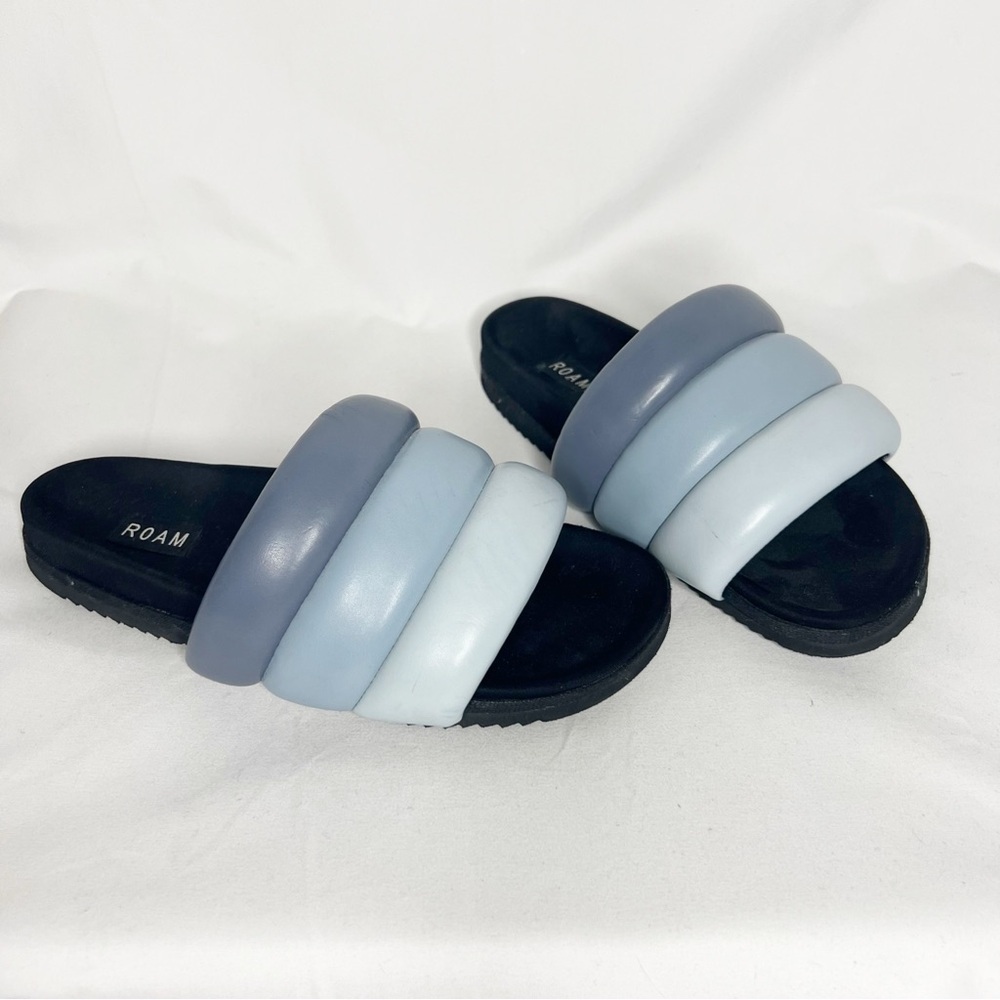 ROAM Women's Gradient Puffy Vegan Leather Blue Slide Sandals